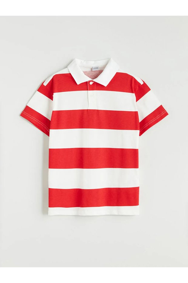 Lcw Kids Orange Polo Neck Striped Boys T-Shirt