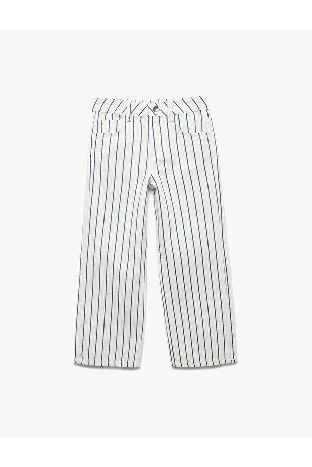 Cotton Striped Wide Leg Jeans