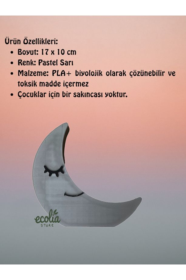 Sevimli Uyuyan Ay Figürü - Bebek Odası Gri Dekoratif Duvar Süsü ve Çocuk Odası Masa Dekorasyonu - 3