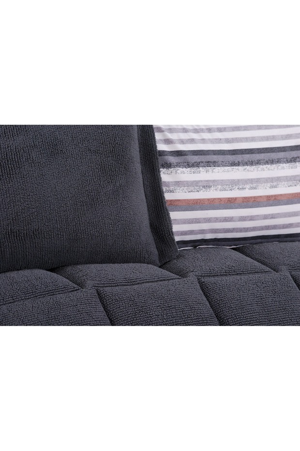 Sherpa Antrasit Pamuk ve Kuzu Yünü Comforter Uyku Set - 5