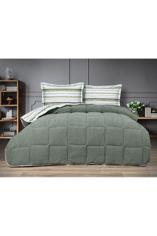 Sherpa Haki Pamuk ve Kuzu Yünü Comforter Uyku Set - 2