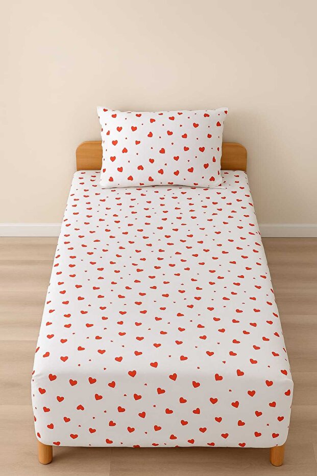 Single Heart Pattern Elasticated Bed Sheets 100% Cotton Luxury Bed Sheets Heart - 1