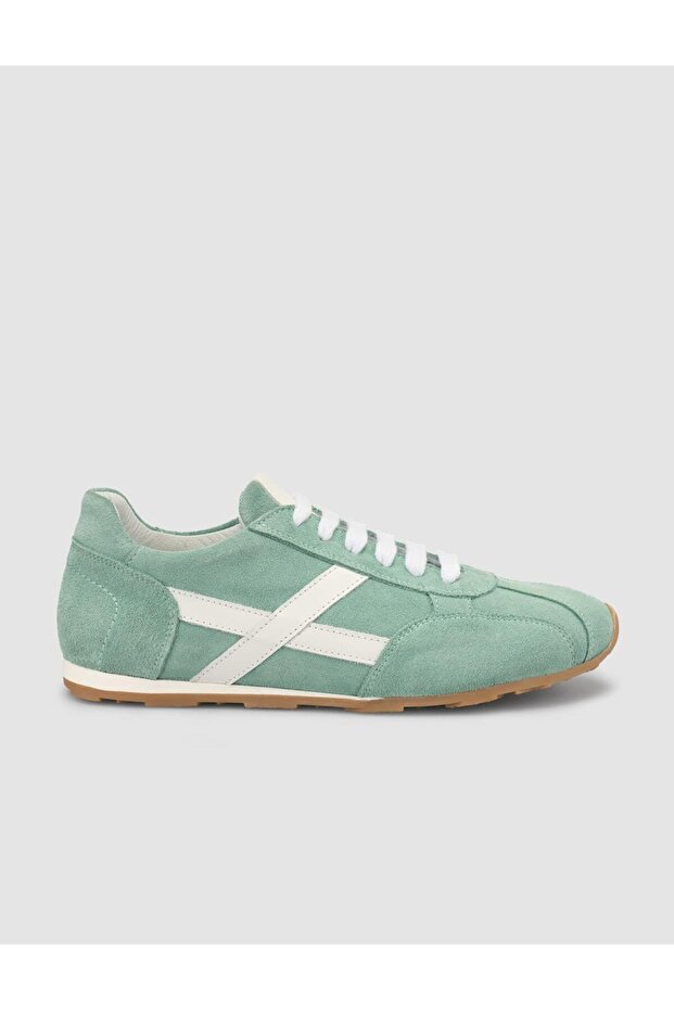 Monamae 100% Genuine Leather Green Suede Lace-Up Women's Sneaker