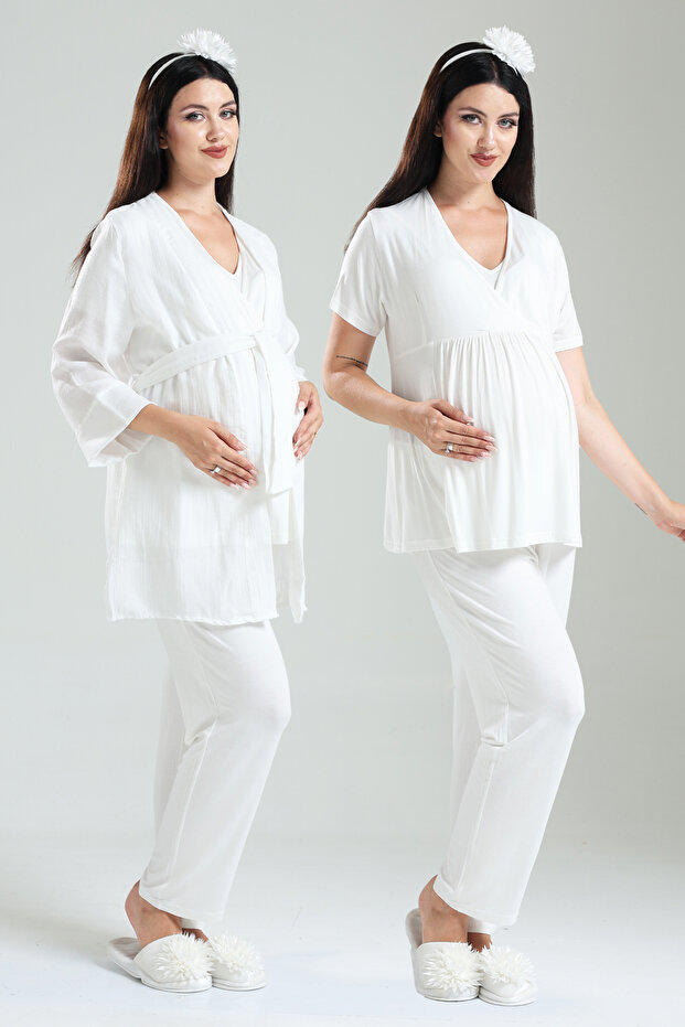 Ecru Design 100% Cotton Summer Linen Maternity Maternity Dressing Gown Pajama Set Set