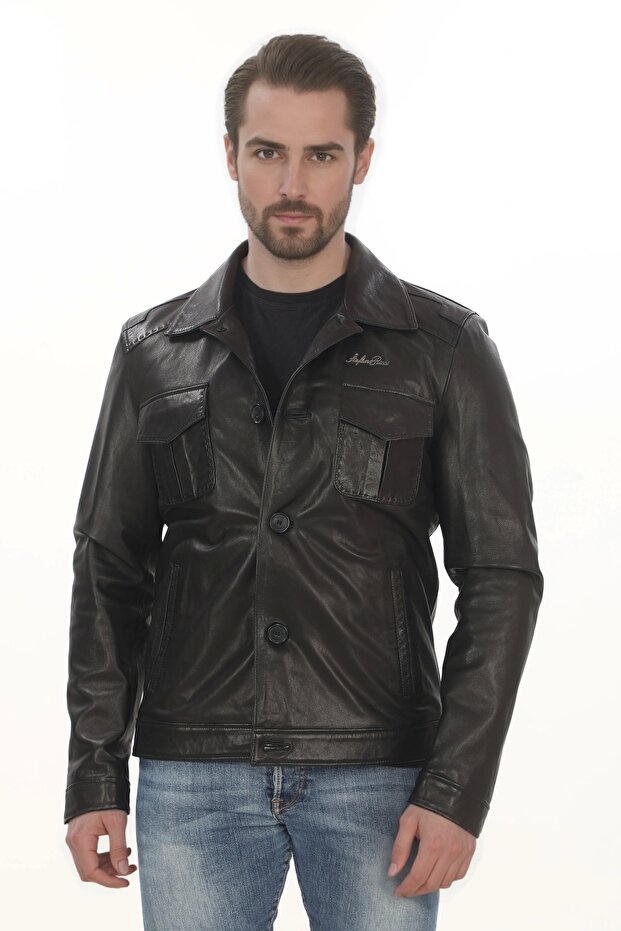 Men's Elegance Derimont Genuine Leather Jacket with Handcrafted Black Lambskin Classic Men's Coats