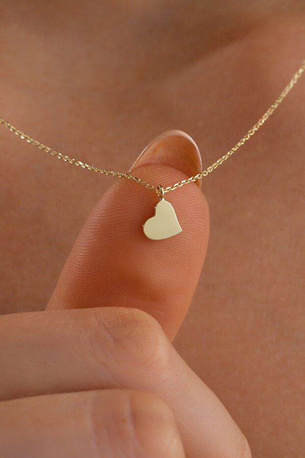 14 Ayar Minimal Kalp Altın Kolye - 5