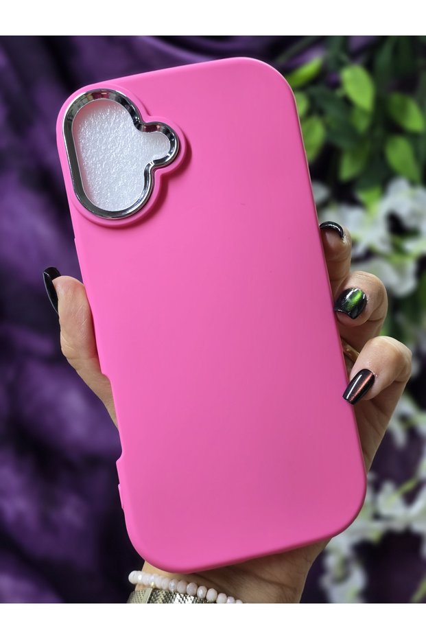 Matte Fuchsia Silicone Case with Metal Camera Frame Compatible with iPhone 16 Plus