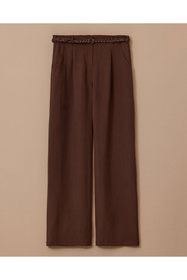 Kemerli Geniş Paça Pantolon - 1