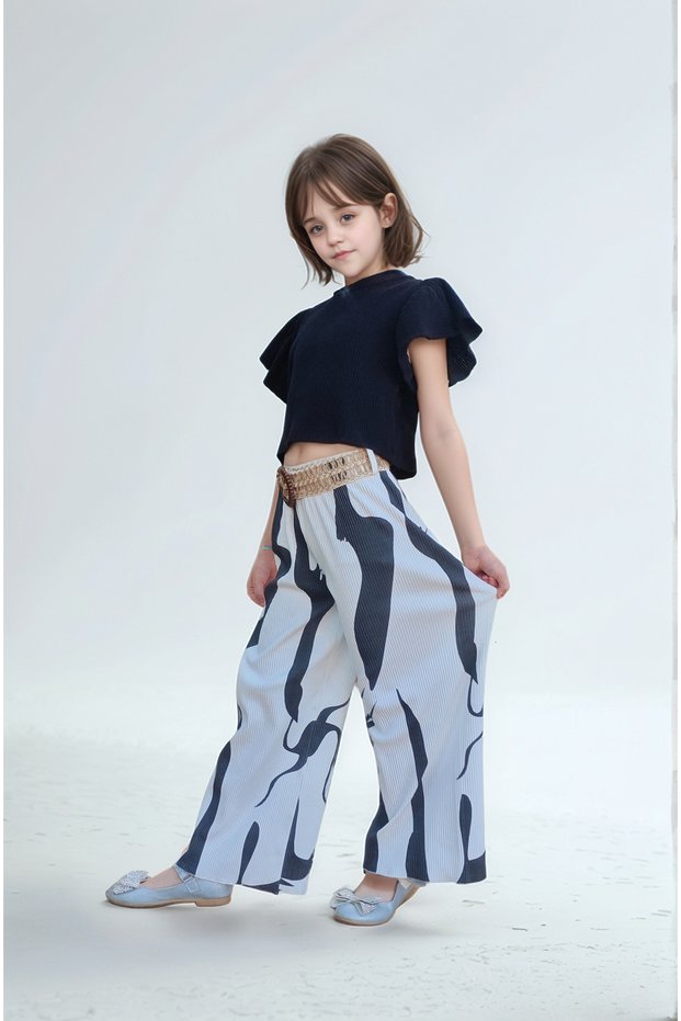 Girls' Double Set - 100% Cotton Knitted Combed Fabric, Digital Printed Bottom Top Set