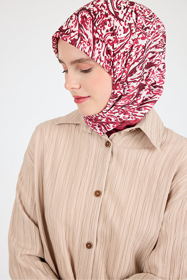 Red Marbled Patterned Scarf 3012 - 3