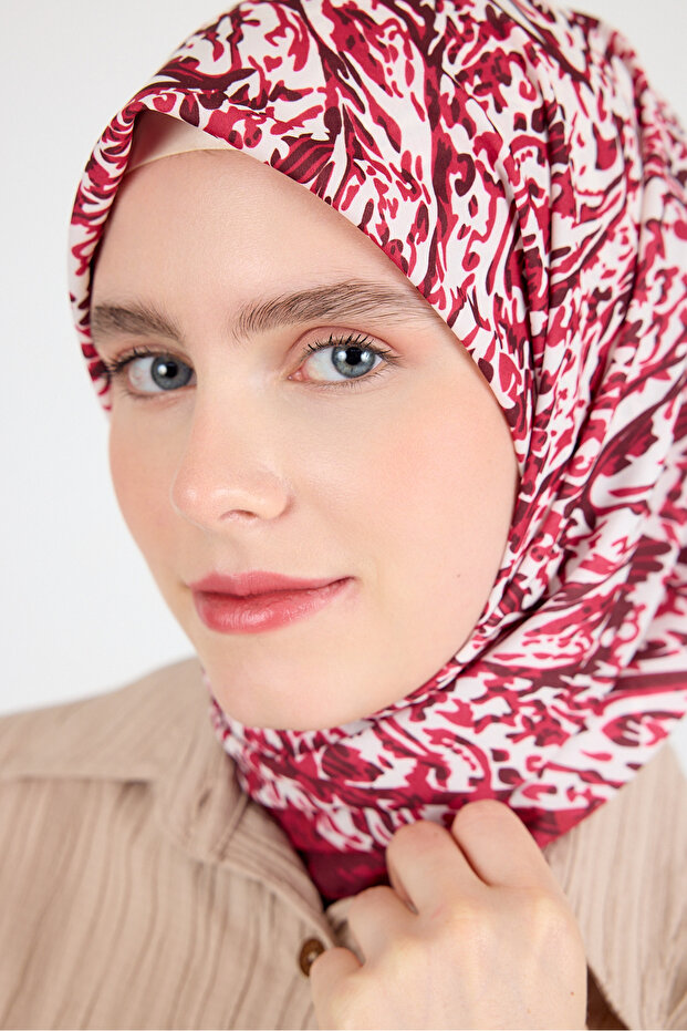 Red Marbled Patterned Scarf 3012 - 4