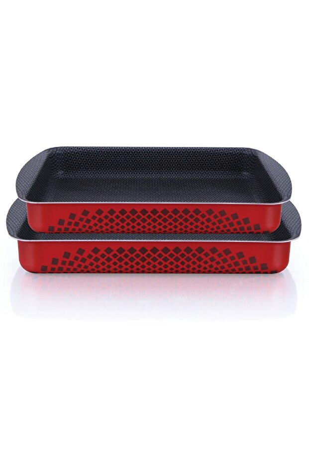 2-Piece High Quality Rectangular Shape Tray Set Red and Black - 1