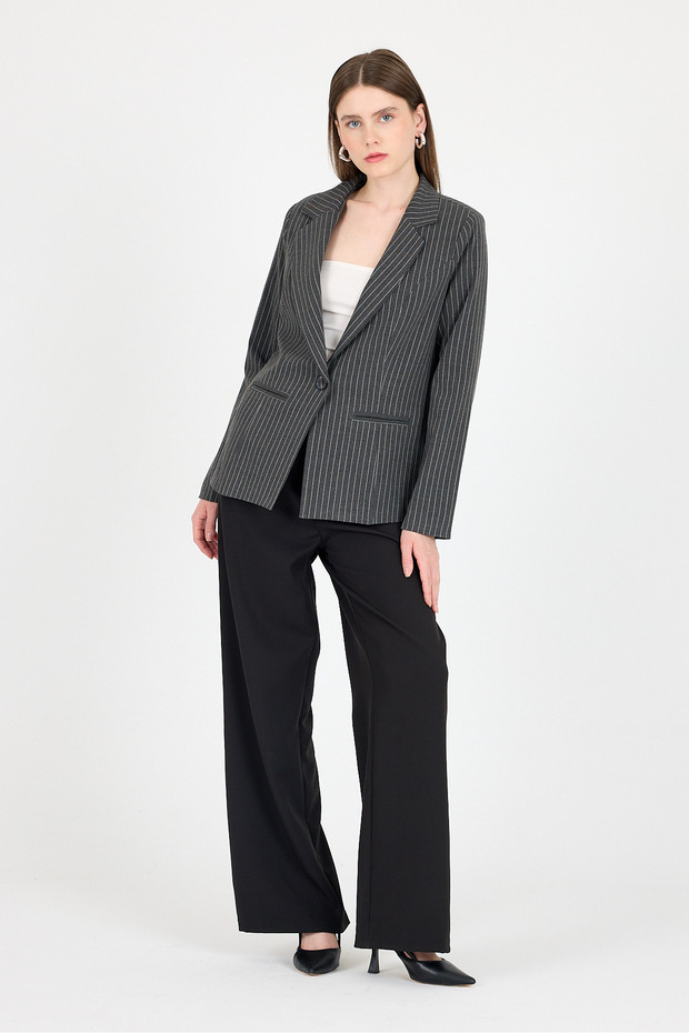 Anthracite Striped Single Button Blazer Jacket 4594A - 3