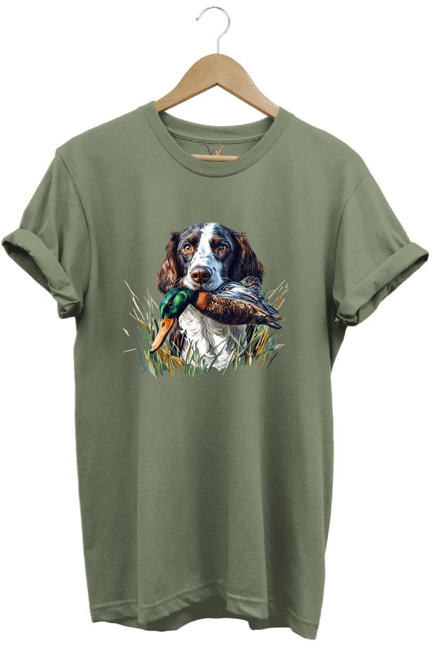 Hunting Hunting Dog and Duck Printed 100% Cotton Regular Fit Crew Neck Premium Khaki T-Shirt