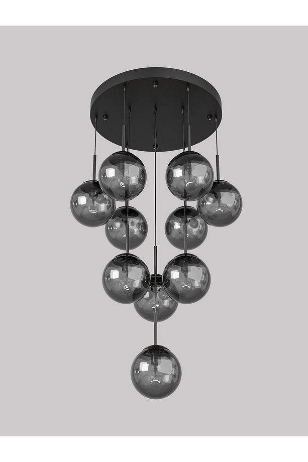 ECLIPSE Modern 10'lu Sarkıt Metal Avize - Renkli Cam Küre, E27 Duy, Dekoratif Aydınlatma - 3