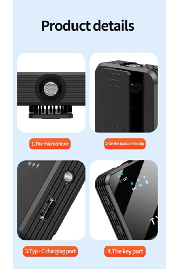 Kablosuz Yaka Mikrofonu Çiftli Mikrofon TYPE-C/Lightning Portlu Röportaj - 3