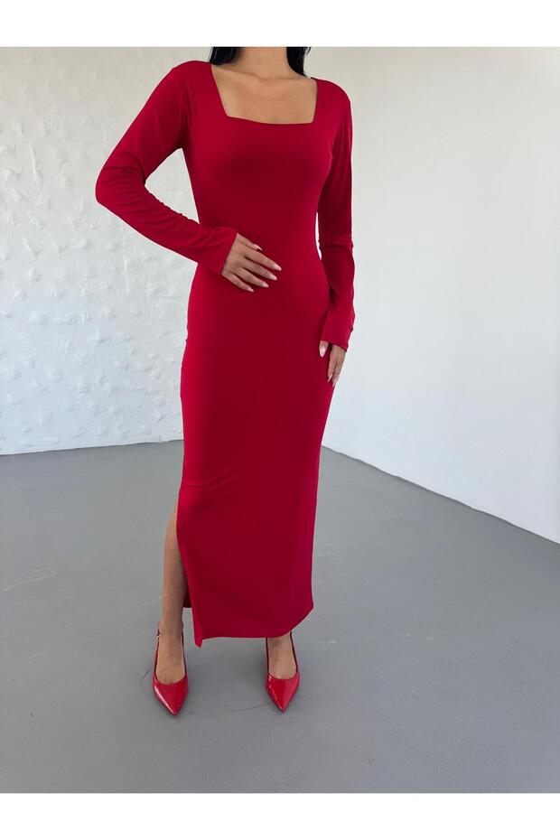 KARE YAKA SANDY ELBİSE - 3