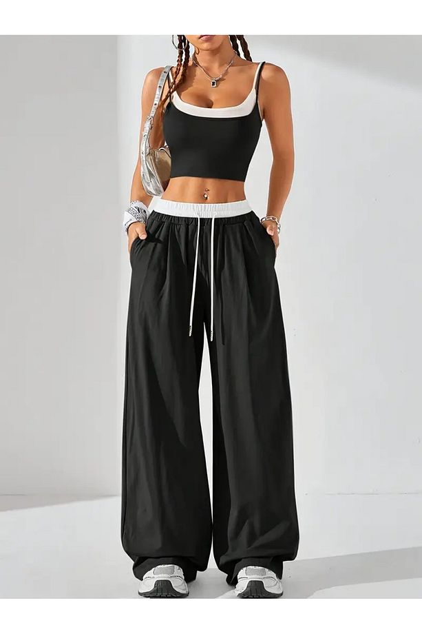 Basic Oversize Bel İp Detaylı Baggy Eşofman Altı - 3