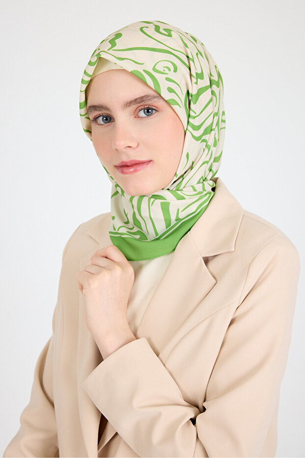 Eșarfă cu model verde ulei 5694 - 2
