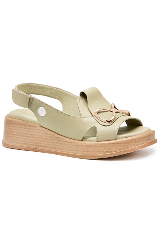 D25Ys-02780 Green Skin Leather Comfort Women's Sandals