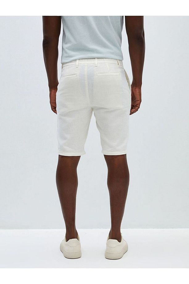 Ekru Slim Fit Keten Karışımlı Erkek Şort - 6