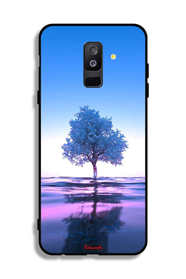غطاء حماية لهاتف Samsung Galaxy A6 Plus (2018) بتصميم شجرة نيون وانعكاس مائي فني رقمي