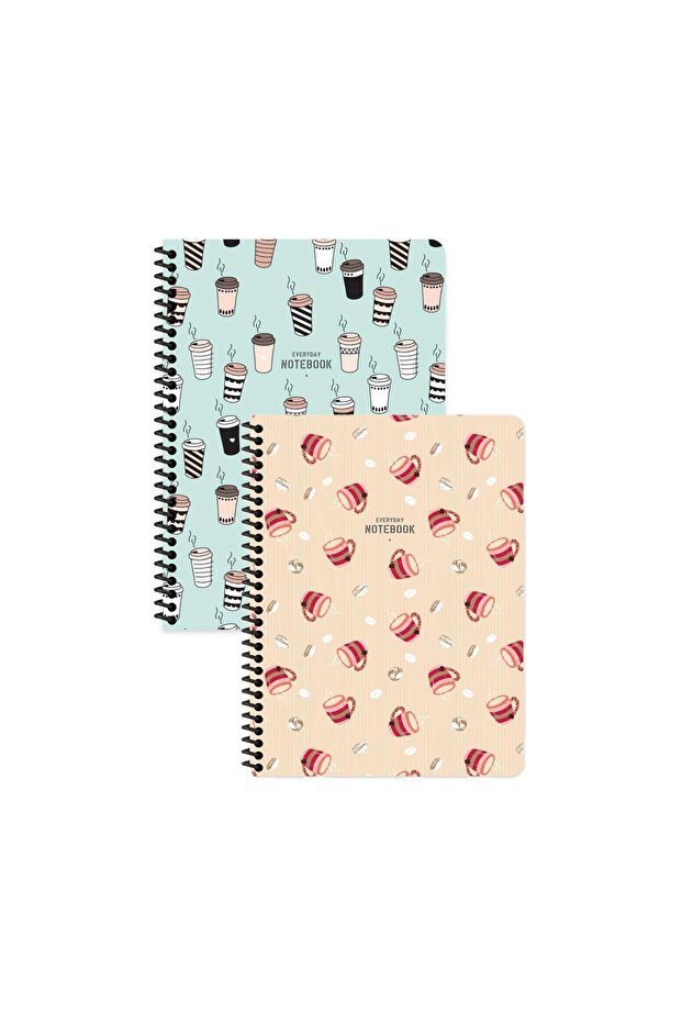 Keskin Color Coffee Striped Notebook Set (Piece of 2) | 16.5 X 22.5cm | Spiral – 80 Sheets