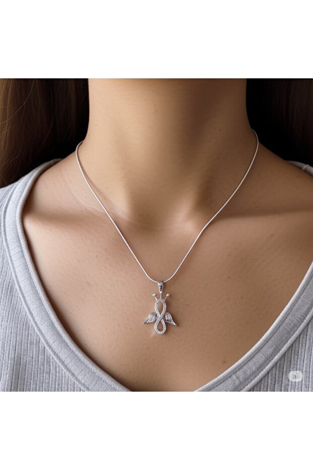 Zircon Stone Infinity Angel Wing Steel Necklace – Stylish and Meaningful Accessory for Women