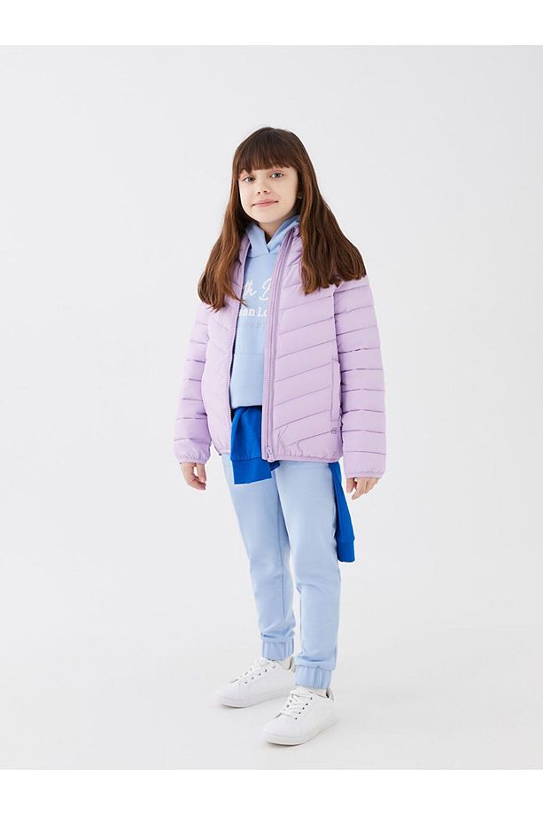 Lila Kapüşonlu Basic Kız Çocuk Şişme Mont - 3