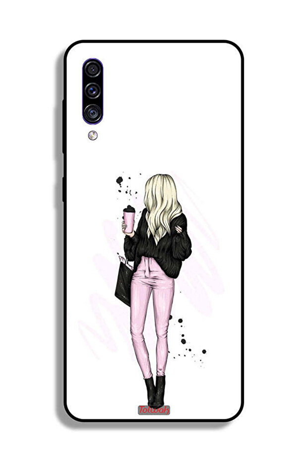 Samsung Galaxy A50s Protective Case Cover Girl Holding Coffee Cup Art