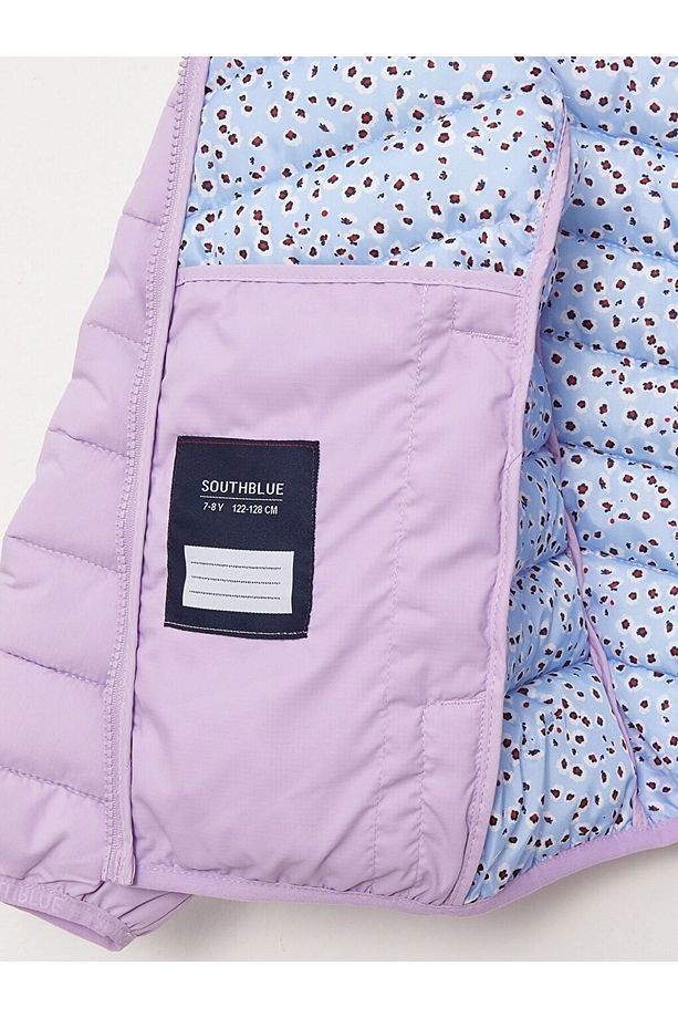 Lila Kapüşonlu Basic Kız Çocuk Şişme Mont - 6