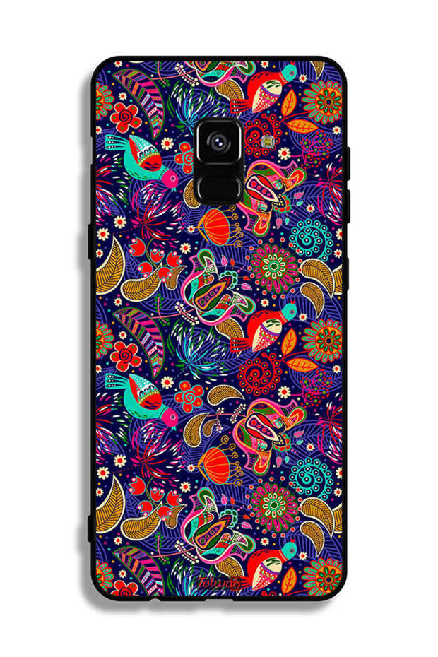غطاء حماية لهاتف Samsung Galaxy A8 Plus (2018) بنقشة طيور وأوراق زهور ملونة