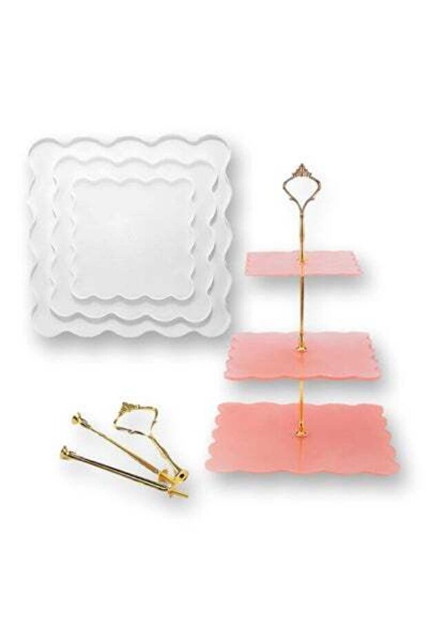 Three-tiered square serving platter molds