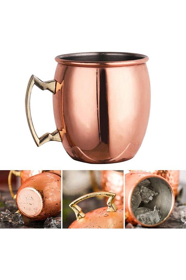Moscow Mule Kupa Bakır Gövde, Altın Kulp - 5