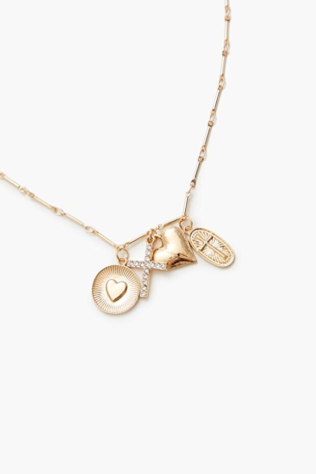 Taşlı Kalp Charm Kolye - 2