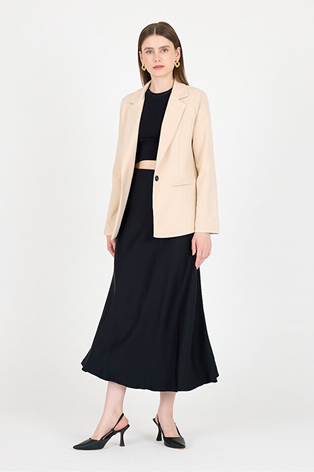 Beige Single Button Classic Kebem Blazer Jacket 4612A - 3