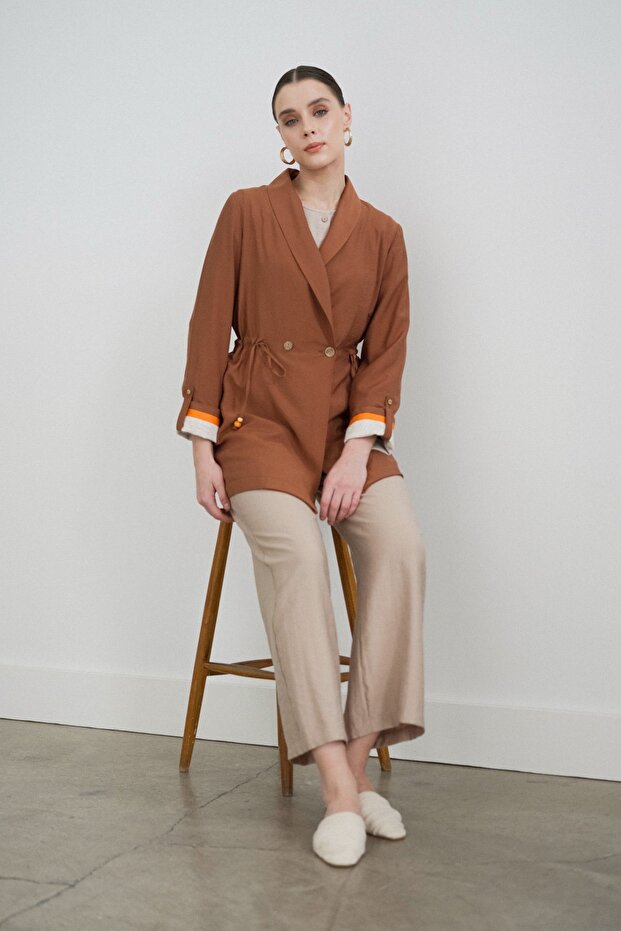 Şal Yaka Modal Ceket Taba - 5