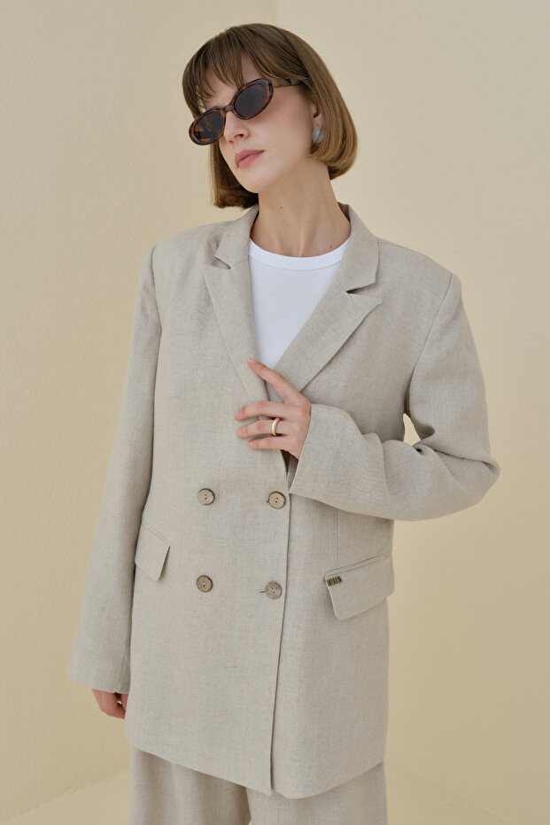 Keten Blazer Ceket Bej - 4