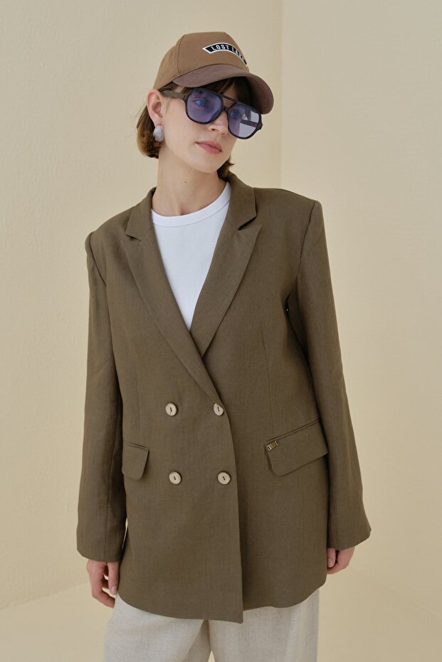 Keten Blazer Ceket İndigo - 8