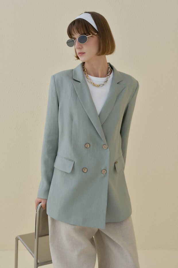 Keten Blazer Ceket Mint - 3
