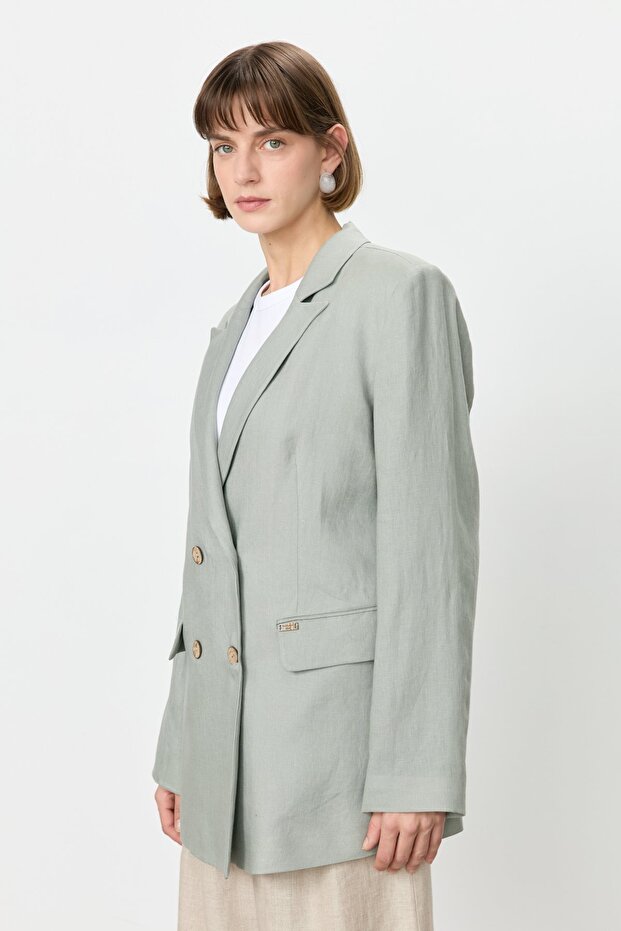 Keten Blazer Ceket Mint - 5