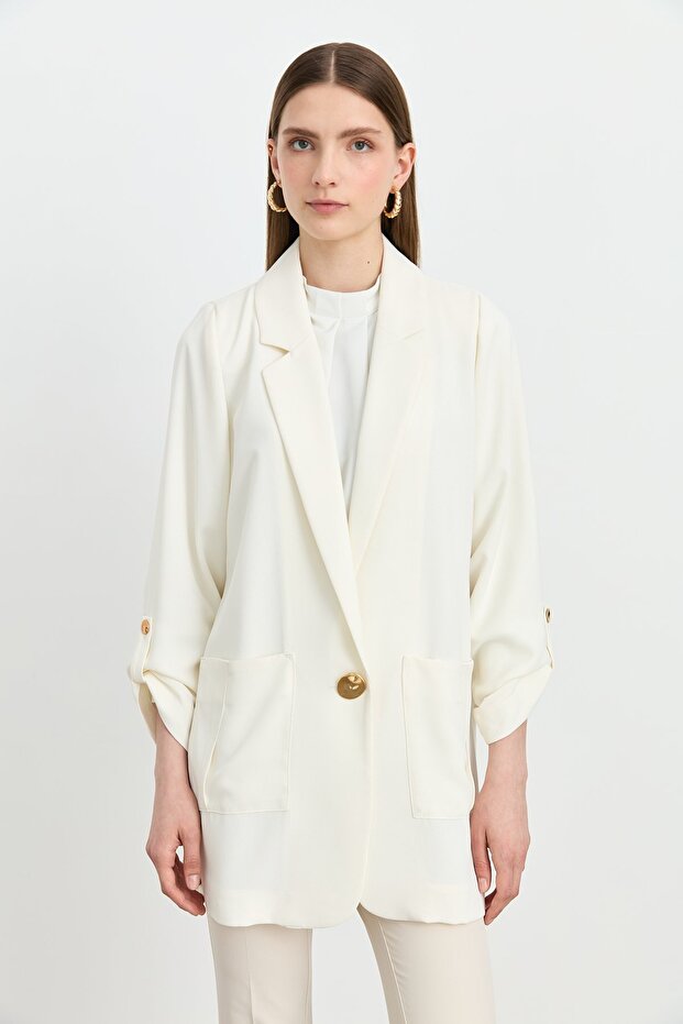 Oversize Blazer Ceket Ekru - 1