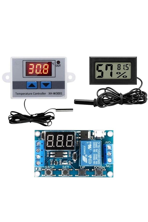 Kuluçka Makinesi Seti - 3 Parça - W3001 Termostat 220V - Isı Nem Ölçer - Zaman Rölesi - 1