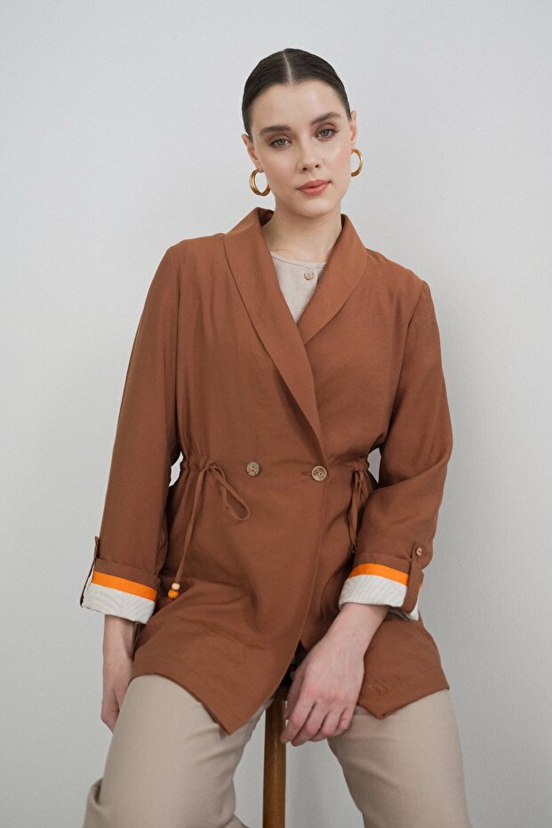 Şal Yaka Modal Ceket Taba - 6