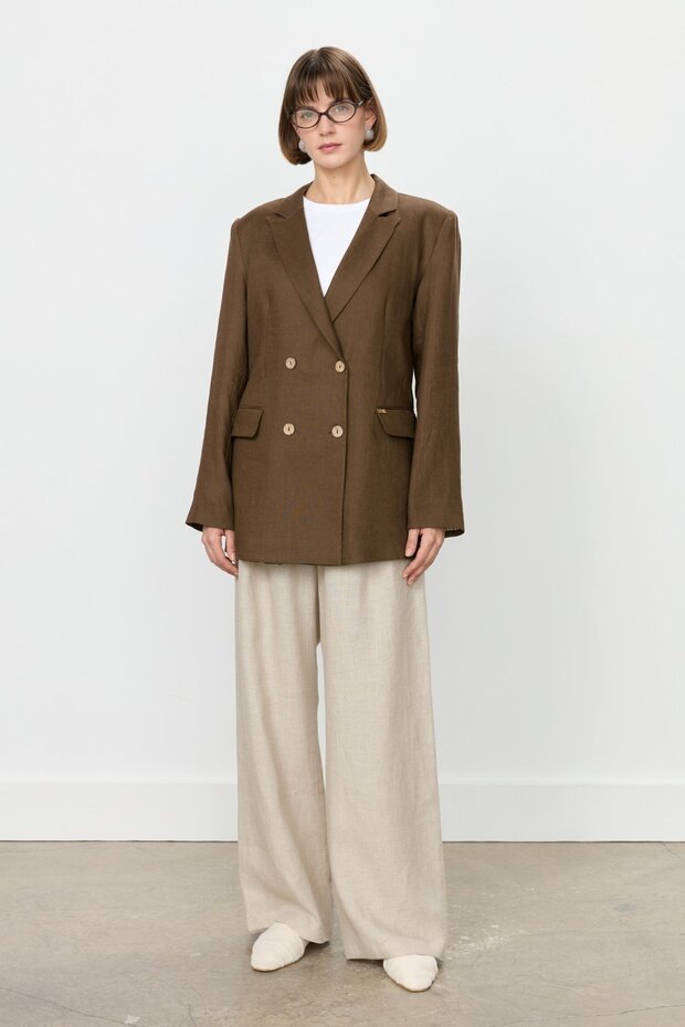 Linen Blazer Jacket Brown - 6