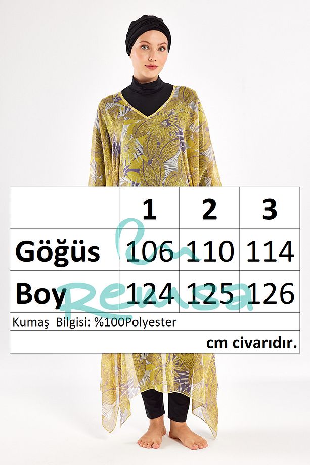 UV Korumalı Mayo Üzerine Tek Pareo Kaftan 1705 Sarı - 4