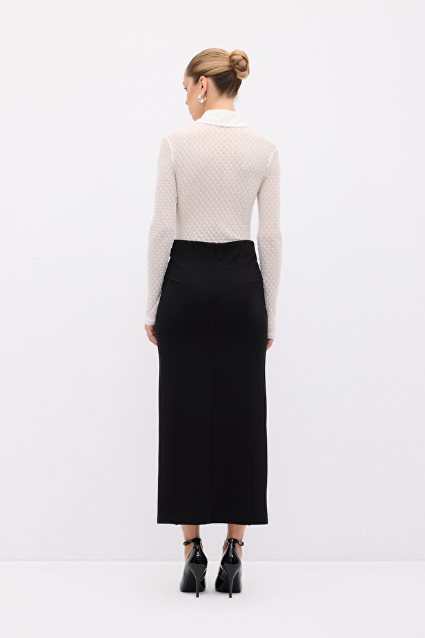 Yırtmaçlı Midi Örme Etek - 5