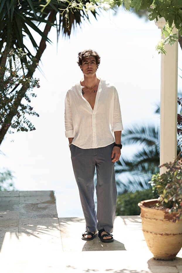 Fyfaha Wide Leg Indigo Men's Linen Trousers