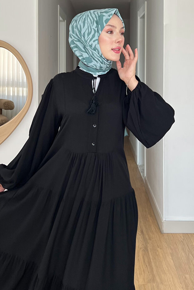 Düğmeli Basic Elbise - 5