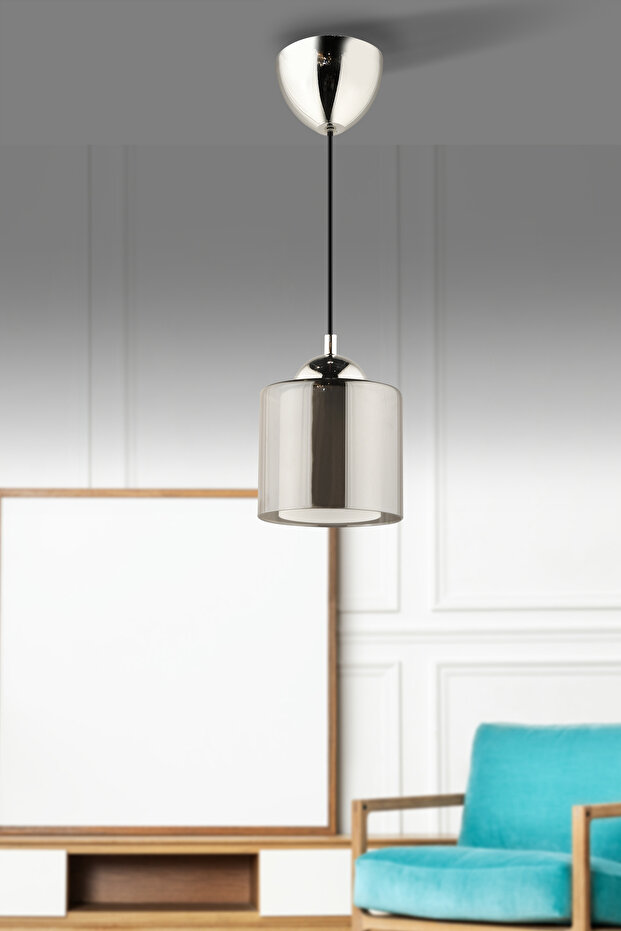 Nisa Luce Linea Tekli Çift Camlı Avize - Füme cam - 1